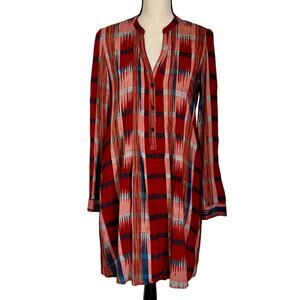 Anthropologie 11.1 TYLHO Women's Midi Dress Size Small Red Plaid Tunic Pleated